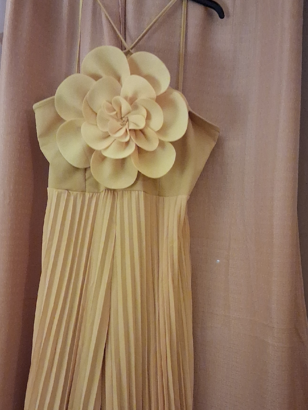 Yellow Pleated Jumpsuit with Statement Floral Applique